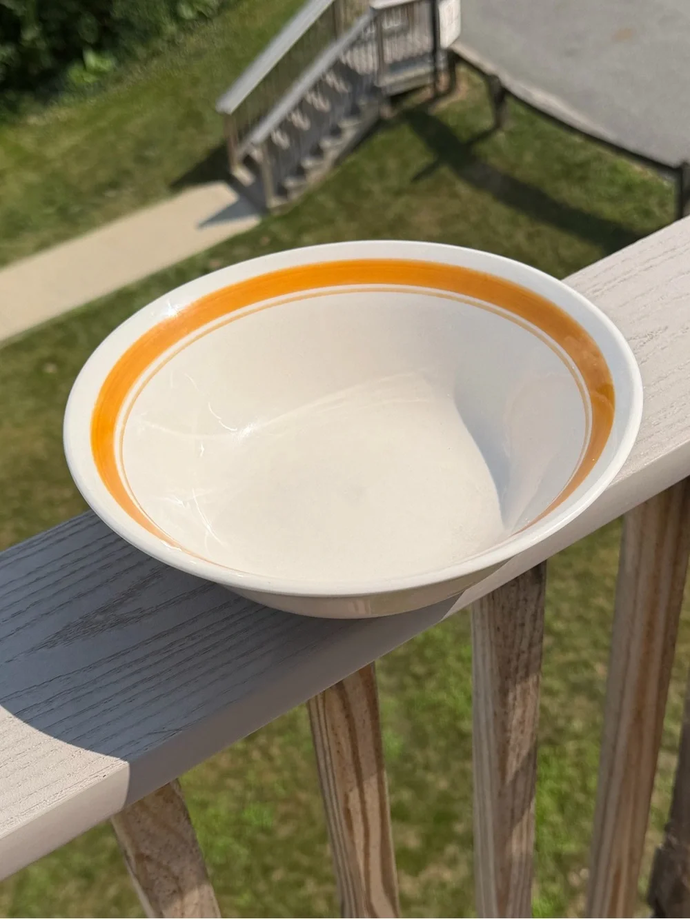 Vintage Prinetti Glossy Stoneware Serving Bowl, Orange Band Ring 9